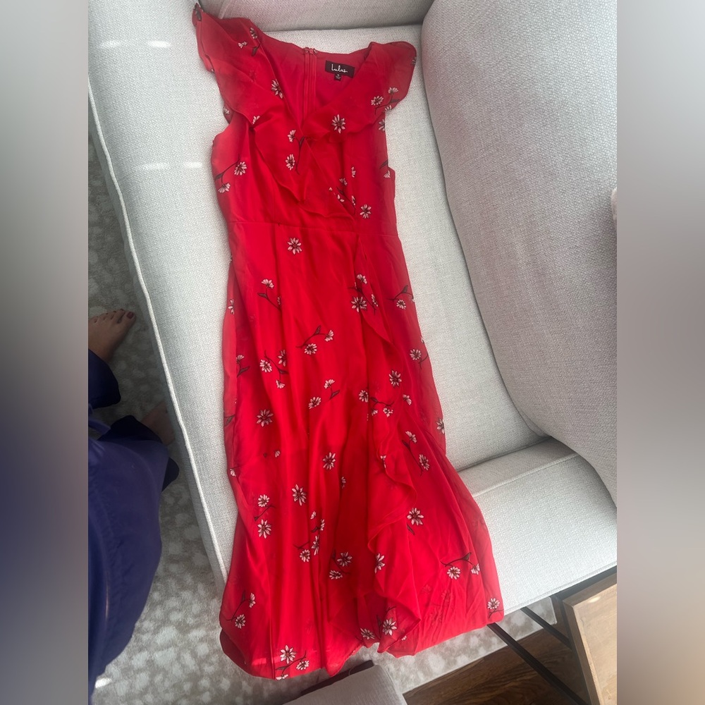 Lulu's Red Daisy Flowy Midi/Maxi Dress